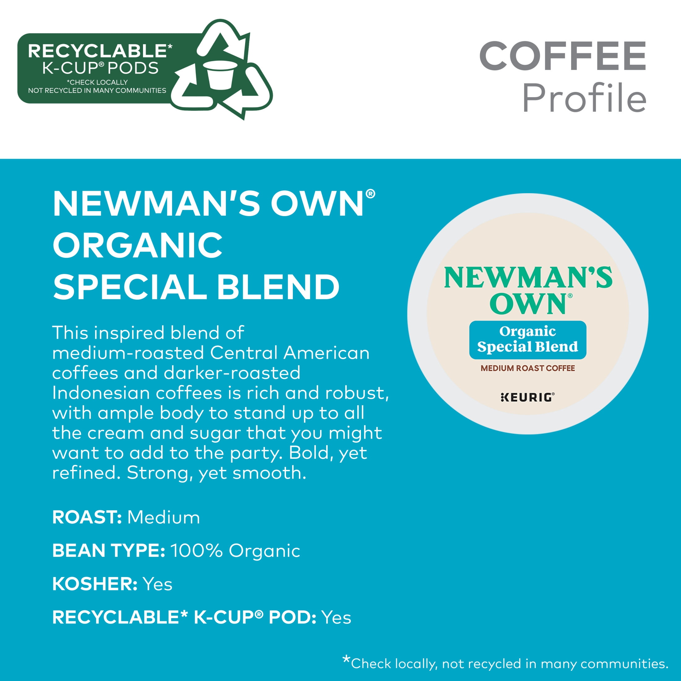 Newman's Own Organics Special Blend K-Cup Coffee Pods, Medium Roast, 48 Count for Keurig Brewers