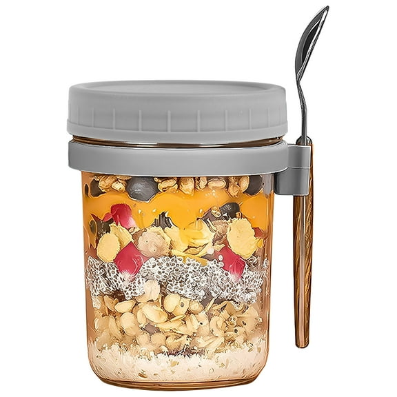 10oz Overnight Oats Container Mason Jars with Lid and Spoon, Portable Airtight Oatmeal Cup with Measurement Marks Wide Mouth Jars Breakfast Cup Container for Salads Cereal Milk