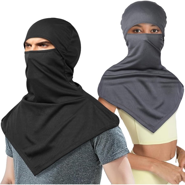 2 Unidades Pasamontañas Solar Transpirable, Balaclava Protección UV, Braga Cuello Invierno y Verano, para Moto Transpirable y Prueba de Viento, Camping y Senderismo Hombre Mujer, Negro