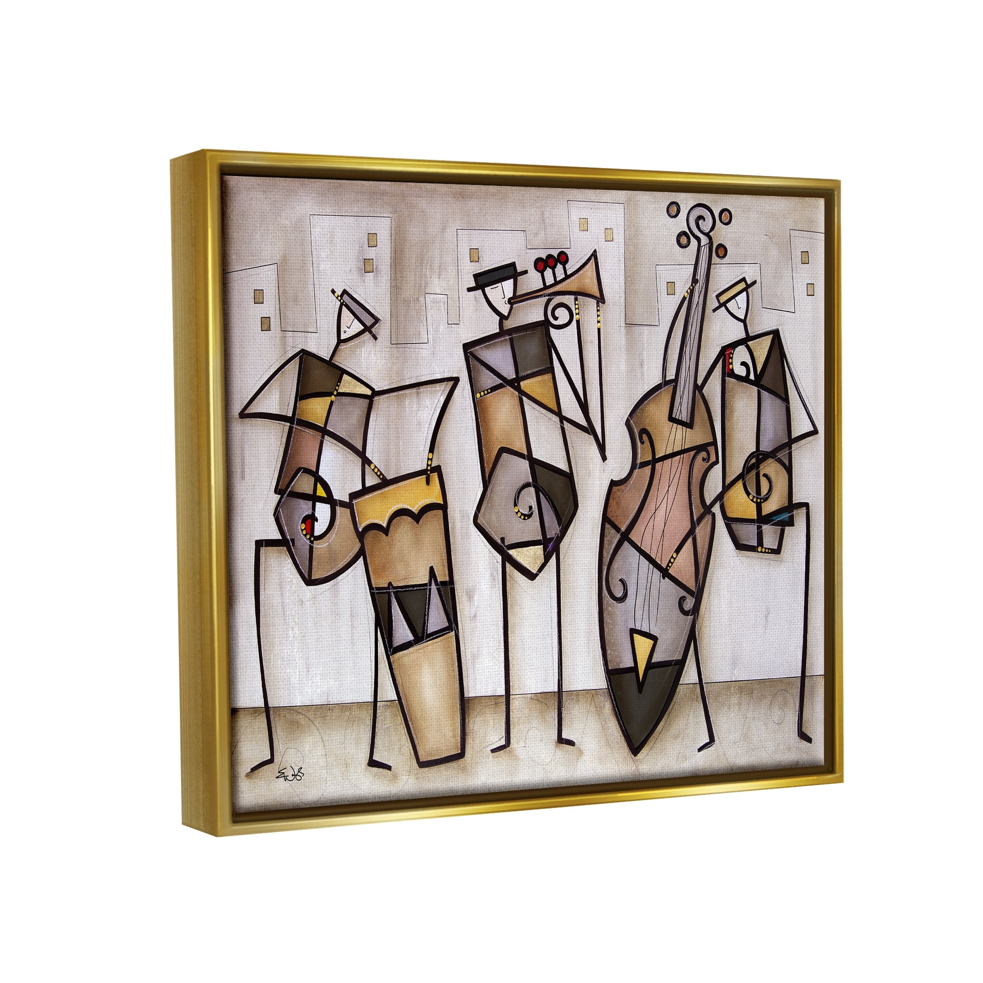 Stupell Industries Musical Trio Abstract Modern Painting Metallic Gold Framed Floating Canvas Wall Art, 24x30, by Eric Waugh