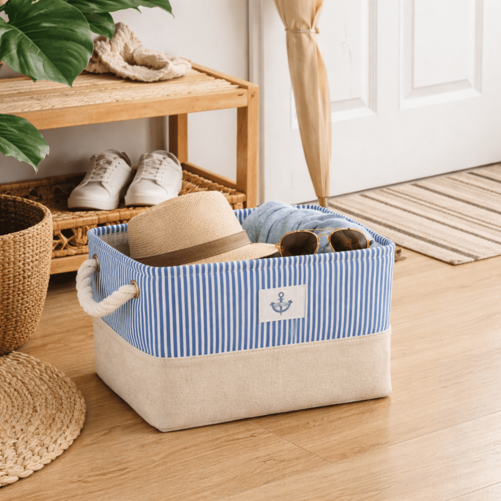 A*Homeist Medium Thick Linen Storage Bins Toy Storage Baskets with Handles,12.6x8.3x7.9”, 3pcs