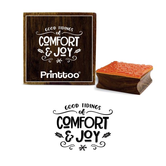 Printtoo Good Tiding Of Comfort & Joy Text Design Square Wooden Rubber Stamp-5 x 5 Inches