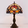 thumbnail image 6 of Bedside Tiffany Table Lamp Orange Stained Glass Flower Liaison Luxurious Style Reading Desk Banker Light 18" Tall Living Bedroom Hotel Victorian Vintage Memory Sympathy  LED Bulb Included, 6 of 6