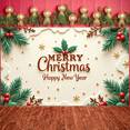 thumbnail image 5 of Holly Leaves Christmas Banner Red Berries Xmas Display Golden Stars Snowflakes New Year Backdrop for Christmas Party New Year Celebration Indoor Decoration, 5 of 9