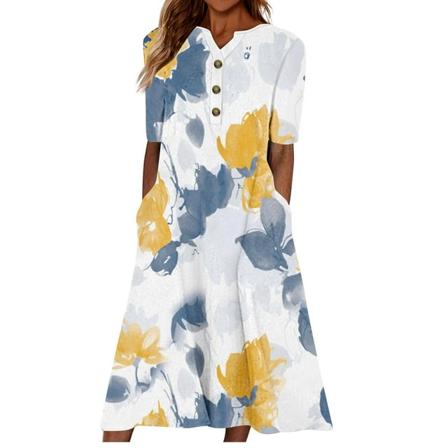 DPTALR Robes Décontractées d'Été à Manches Courtes pour Femmes Jupes Rétro Longueur Genou Mignonnes Robes de Sortie pour Filles
