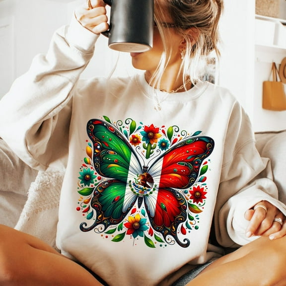 Mexico Butterfly Sweatshirt, Patriotic Mexican Flag Shirt, Travel Lover Crewneck, Viva Mexico Pride Top