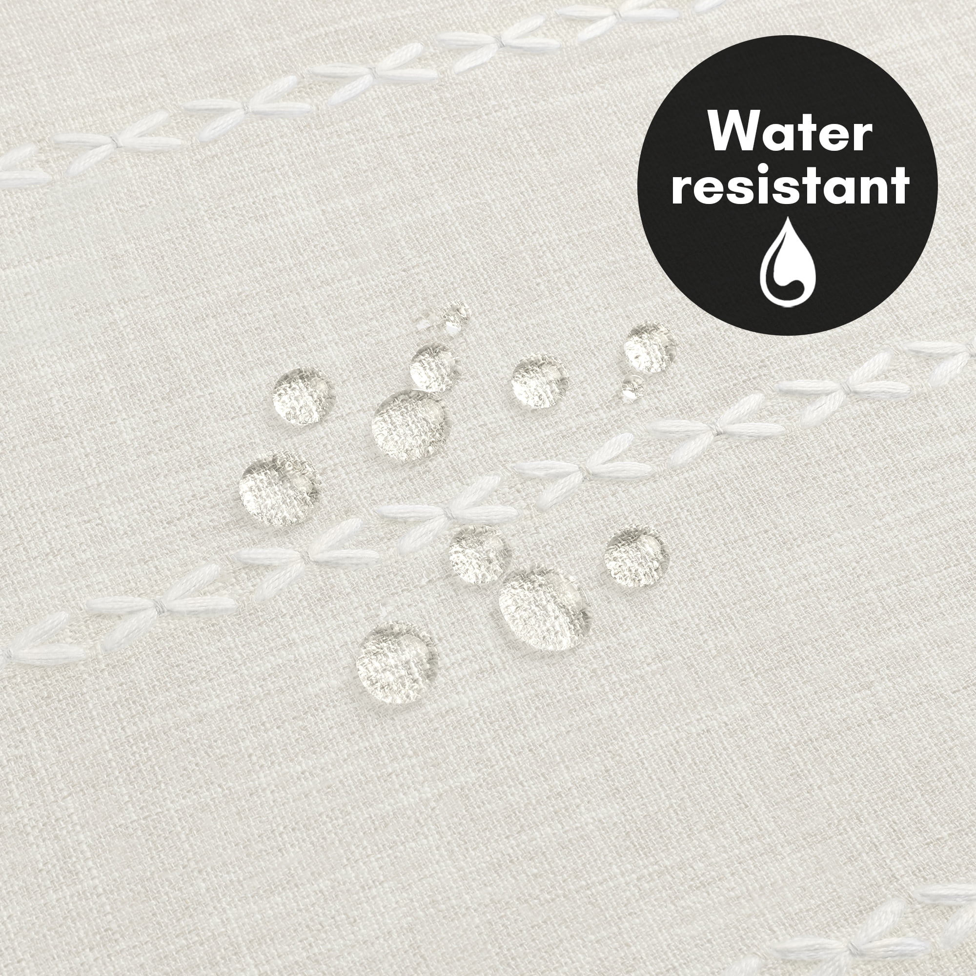 Americanflat 71x71 Woven Linen Ivory Shower Curtain with Tassel Accents - Includes 12 Grommets and Hooks - 100% Polyester