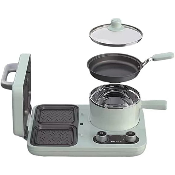 Bear All-in-1 Breakfast Station with Sandwich/Bread/Egg/Waffle/Hamburger Maker, Soup/Milk/Congee Boiler - Green