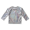 thumbnail image 4 of YONGHS Kids Girls Shiny Metallic T-Shirt Long Sleeve Top Shirt Jazz Hip Hop Dancewear Black 5-6, 4 of 6