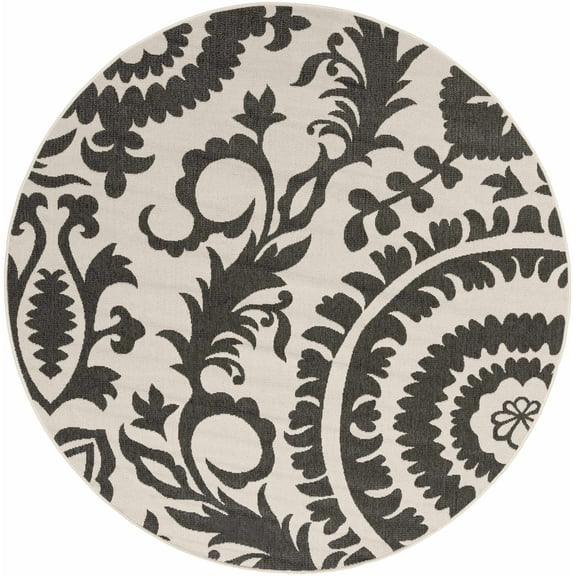 Hauteloom Kongiganak Living Room, Bedroom Patio Outdoor Area Rug - Indoor/Outdoor - Black, Beige - 8'10"-Round