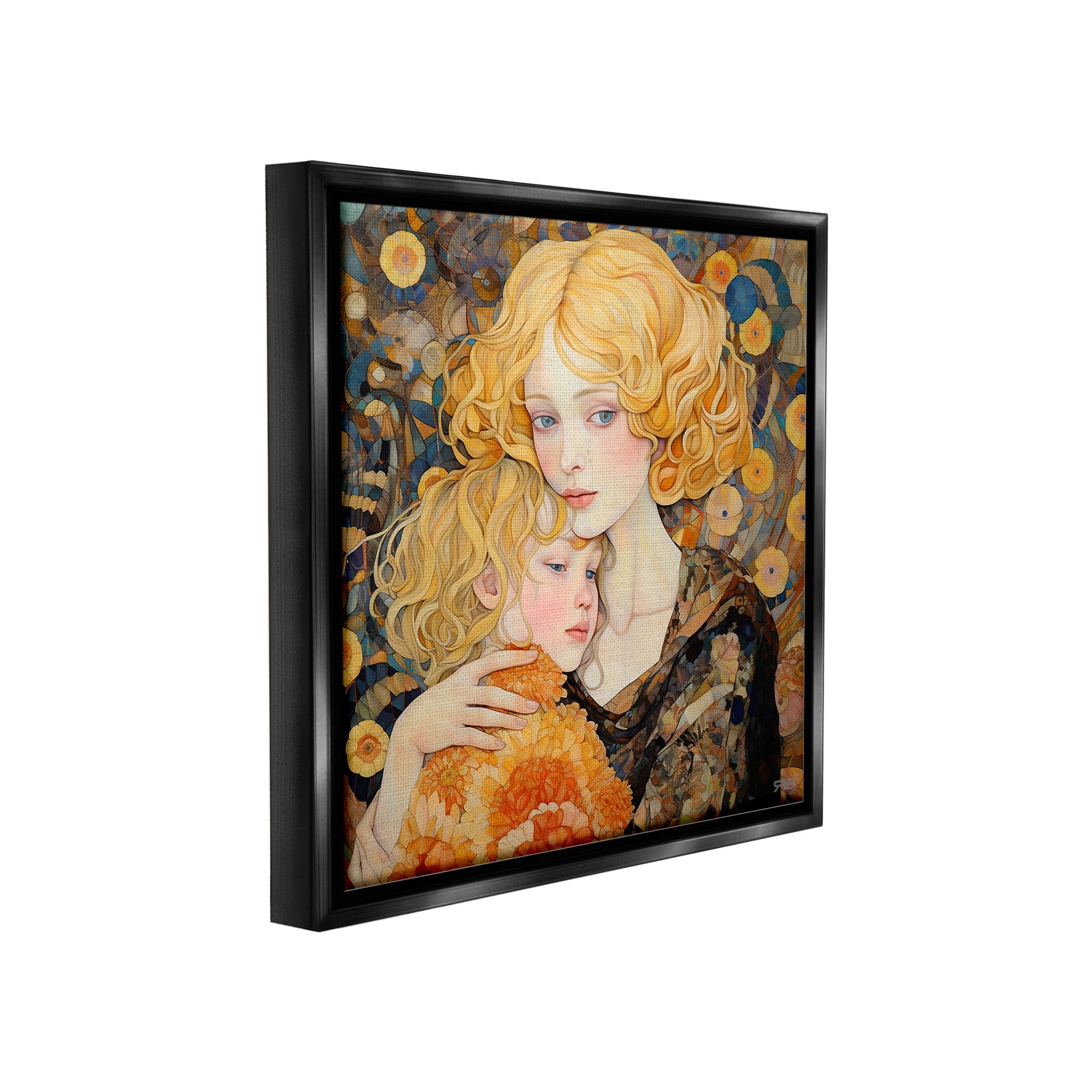 Stupell Industries Blonde Mother & Child Abstract Painting Black Floater Framed Canvas Art Print Wall Art, 18 x 18