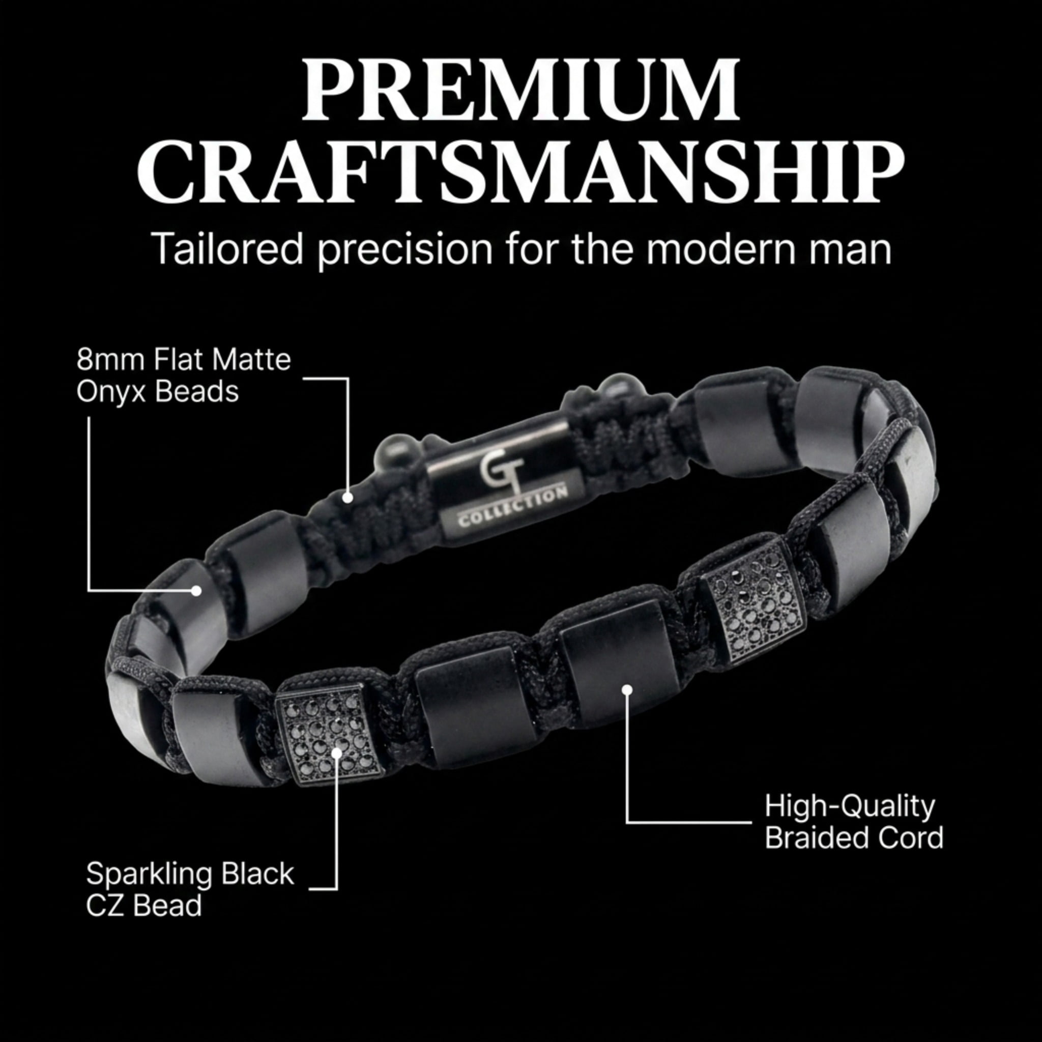 Men's BLACK ONYX Flat bead Bracelet | Gift for Men | One Size Fits All | 100% Natural | Gemstone Adjustable Bracelet