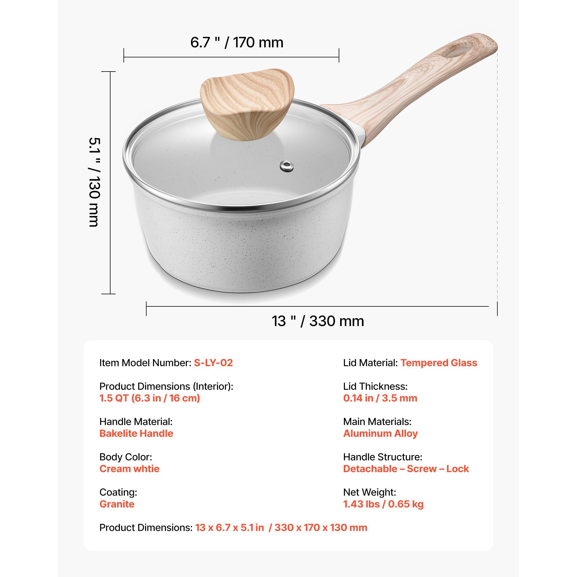 Nonstick Saucepan 1.5QT with Lid, Marble Coating Aluminum Construction, Thickened Body, Ergonomic Handle, Compatible with Gas Electric Induction, Multipurpose Cooking