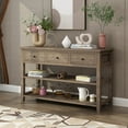 thumbnail image 2 of 3 Tier Entryway Table with Storage, Wooden Console Table with 2 Open Shelves and 3 Storage Drawers, Vintage Sofa Table Behind Couch for Foyer, Hallway, Living Room, Wash Gray, 2 of 5