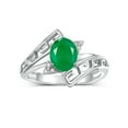 thumbnail image 1 of RYLOS Rings for Women 14K White Gold Greek Key Designer Ring 9X7MM Gemstone & Diamond Ring May Emerald Jewelry Size 5, 1 of 7
