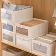 thumbnail image 1 of Caja de almacenamiento de tela de algodón y lino con ventana, caja de almacenamiento de ropa grande, caja de almacenamiento de juguetes plegable, 1 of 4