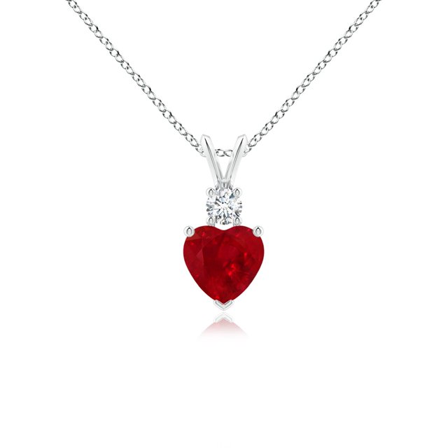 Angara Natural Ruby Necklace - Heart-Shaped Ruby Rabbit Ear Bale Pendant in 14K White Gold for Women