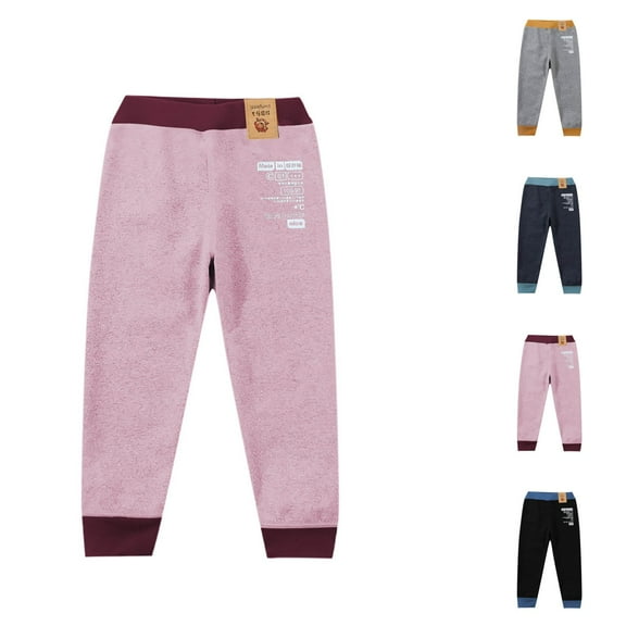 Ahuyic Long Pants for Kids,Boys Girls Solid Color Thermal Underwear German Fleece Lined Thickened Seamless Color Block Pants for Winter Warmth,10 Years Navy