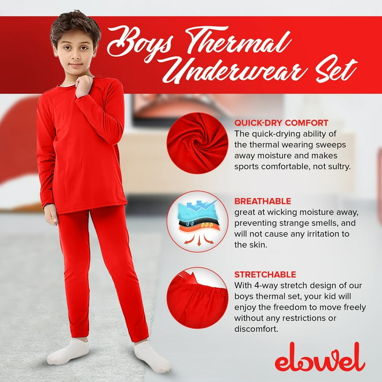 Elowel Girls Thermal Underwear Set – Girls Long Johns Thermal Set – Soft &  Cozy Fleece Kids Long Underwear Thermals