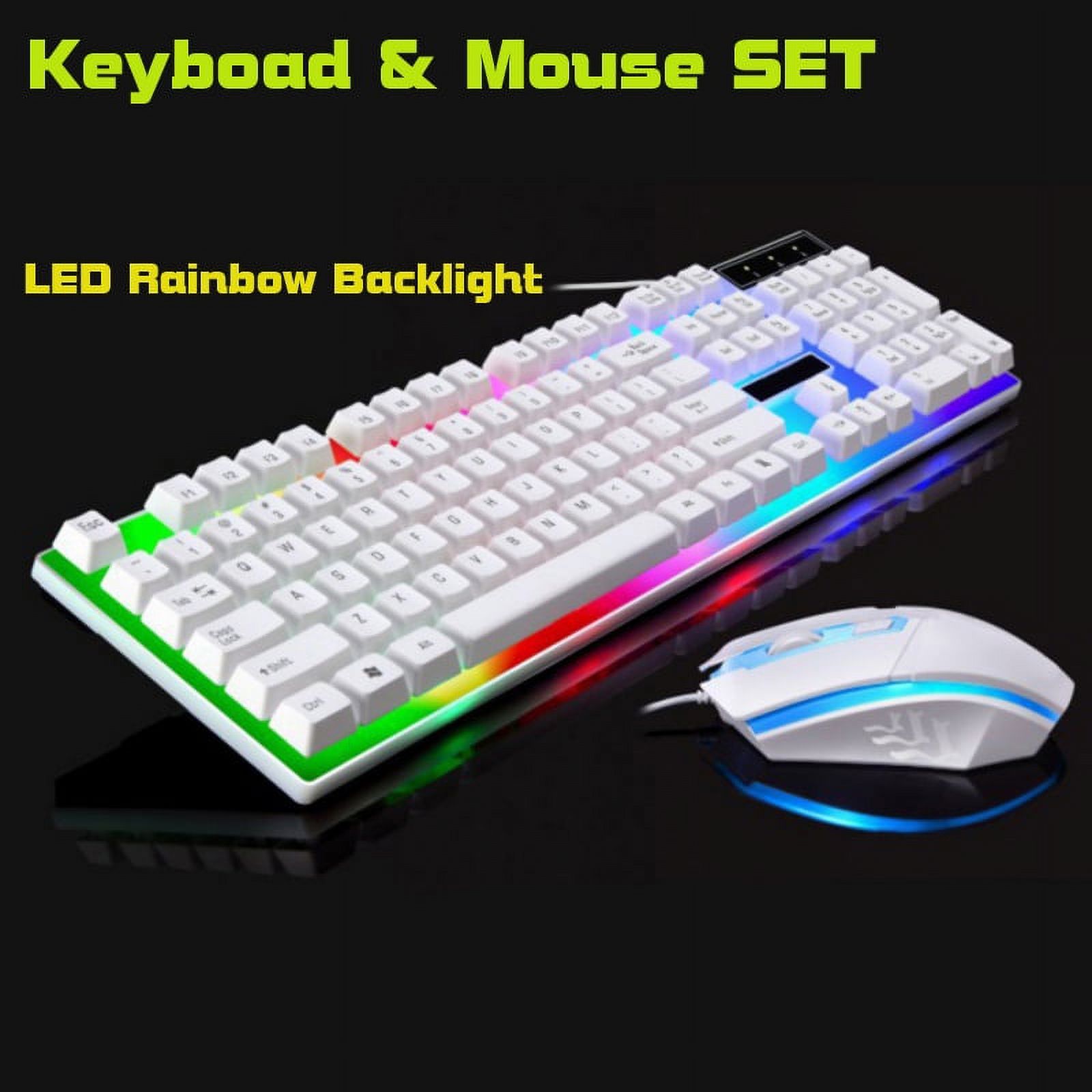 Lovebay For PS5/ PS4/PS3/Xbox Rainbow Backlit Mechanical Game Keyboard and Wired Mouse Set Compatible Desktop Computer Laptop,Wired USB