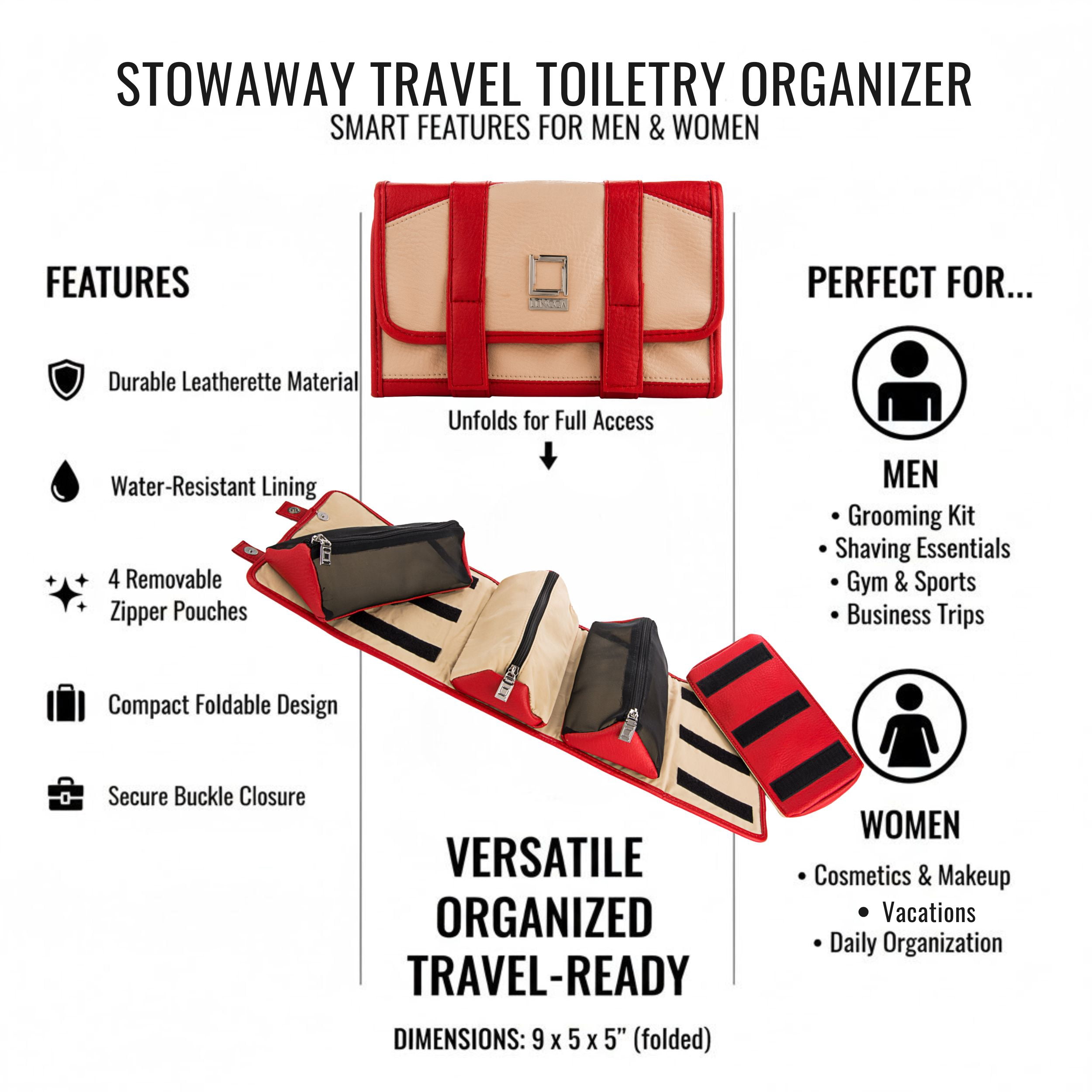 Compact Hanging Travel Toiletry Bag – Fold-Flat Organizer with Multiple Pockets, Water-Repellent Case for Travel & Everyday Use