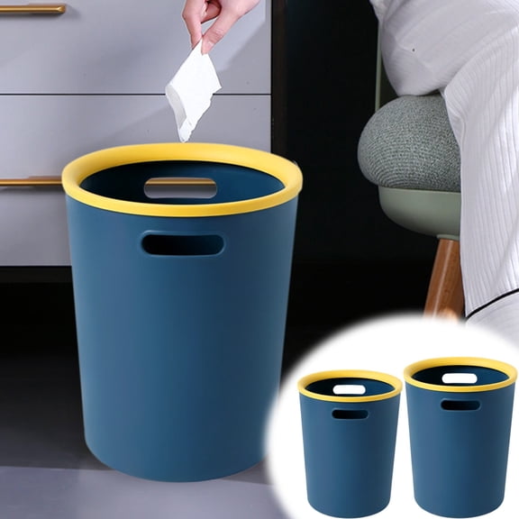 RFUGUG Household Trash Can with 2 Handheld Hole, Large Plastic Waste Basket for Kitchen, Living Room, Bedroom, Office, Durable Blue Rubbish Bin, 2 Size Option