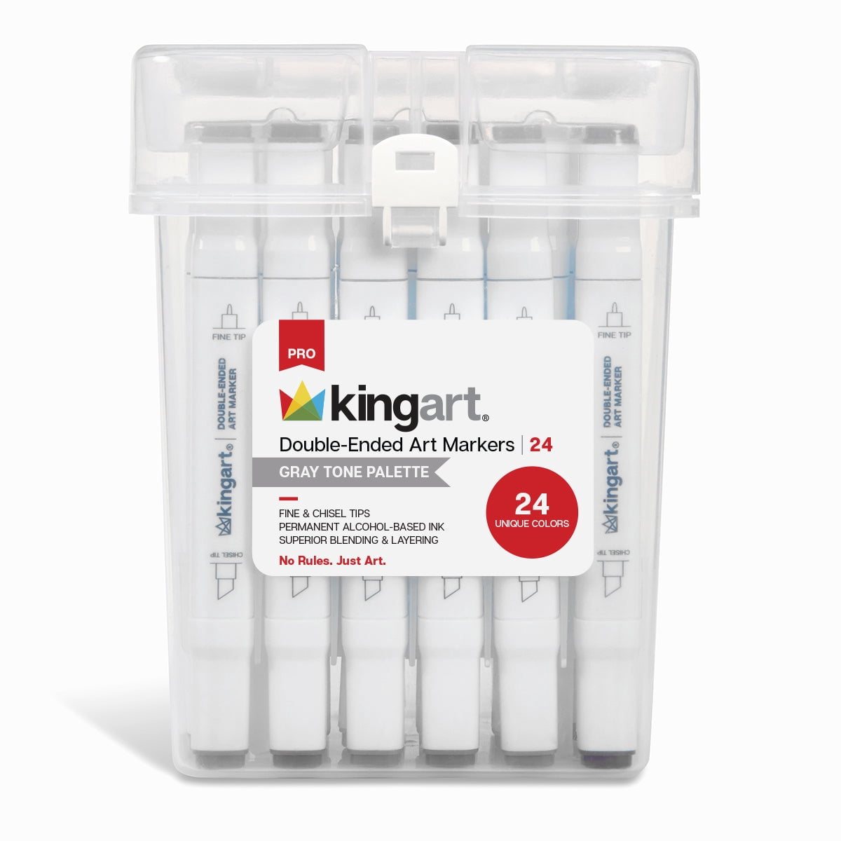 KINGART PRO Double-Ended Art Alcohol Markers, Fine Point & Chisel Point, Gray Tone Palette, 24 Count