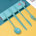 thumbnail image 1 of Set de cubiertos portátil de paja de trigo | Caja con botón de empuje y extracción por huella dactilar | Cuchillo, tenedor, cuchara y palillos | Ligero, ecológico, reutilizable para estudiantes y, 1 of 6