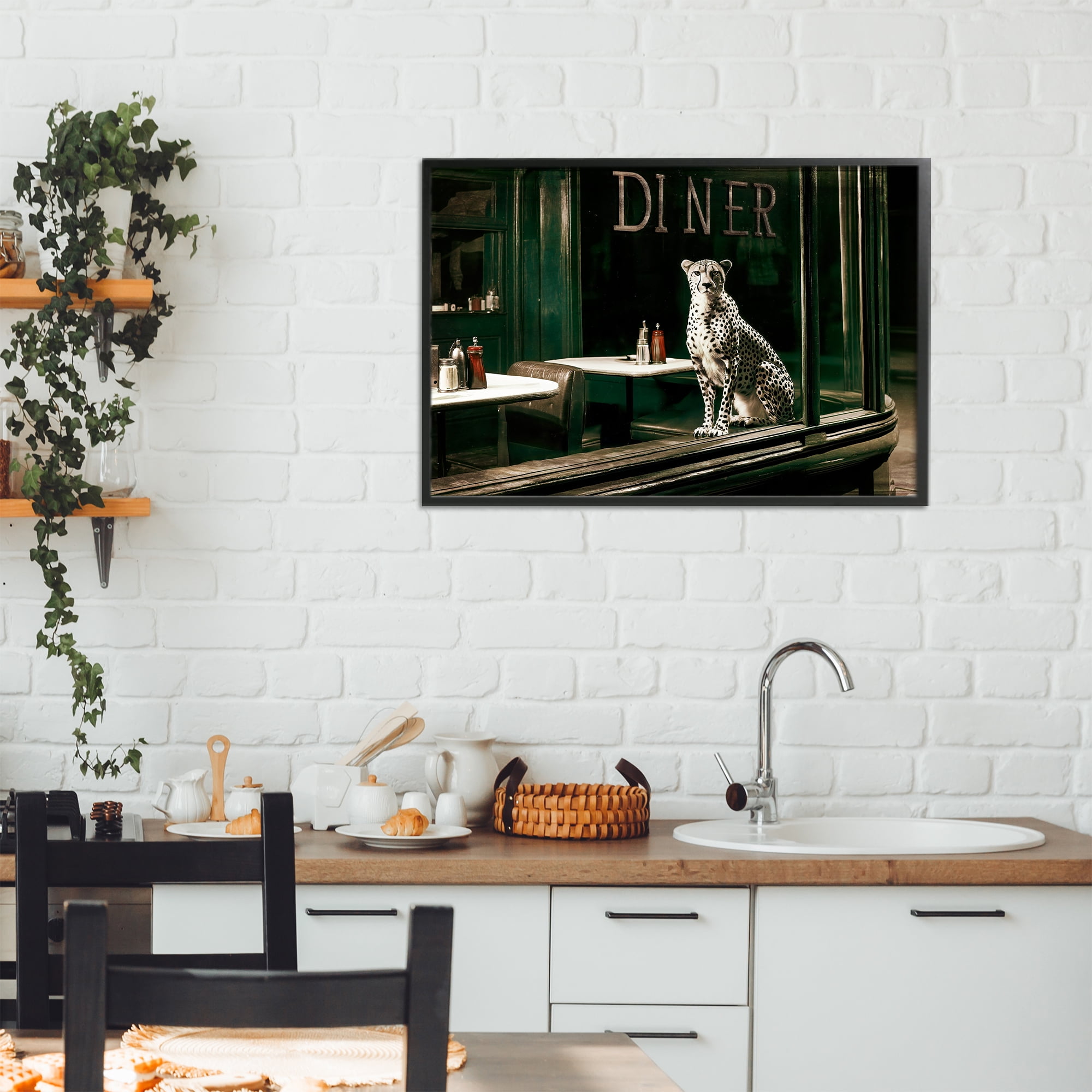 Stupell Industries Diner Sentry Leopard Black Framed Giclee Art, design by Annabelle Hall