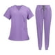 thumbnail image 5 of Uniformes de enfermería, conjunto de bata y pantalón de enfermera, para hombre y mujer, ropa de trabajo con escote Púrpura, 5 of 9