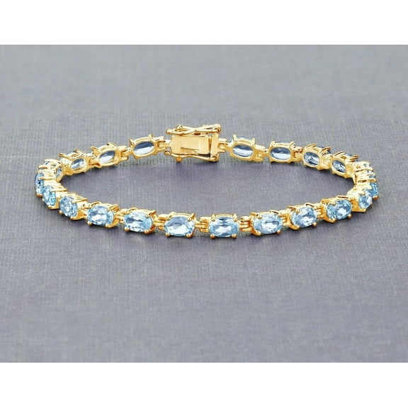 925 Silver Blue Topaz Bracelet, Genuine Blue Topaz Sterling Silver Bracelet, December Birthstone Gift for Women, Blue Topaz Tennis Bracelet Gift