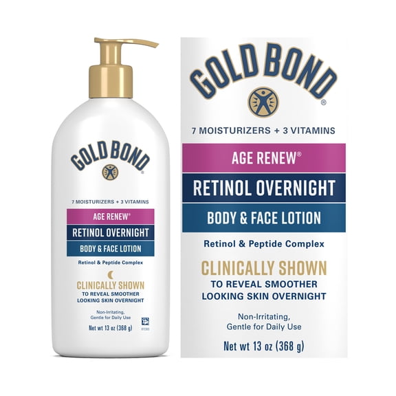 Gold Bond Age Renew Retinol Overnight Body & Face Lotion, Retinol Face and Body Lotion with Peptide Complex, 13 oz