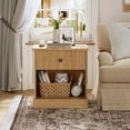 thumbnail image 1 of QinaQin Recessed Bedside Table, Natural Wood Bedside Table with Drawers, Rustic Style Side Table and Storage Cabinet, Suitable for Bedroom Or Living Room, 1 of 7
