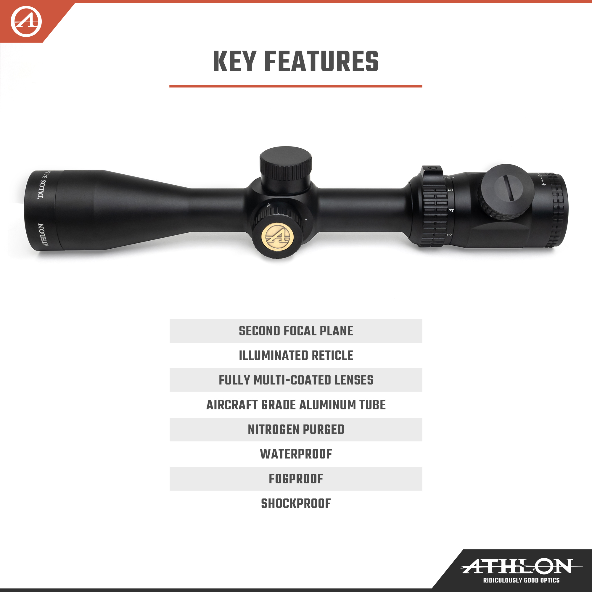 Athlon Optics Talos Riflescope, 3-12x40mm, 25.40mm Main Tube, BDC 600 IR, Black