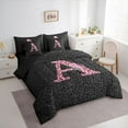 thumbnail image 3 of jejeloiu Letter A Monogrammed 7-Piece Twin Bedding Sets,Pink Leopard Print Bedding Comforter Set For Girls Kids Reversible, 3 of 8