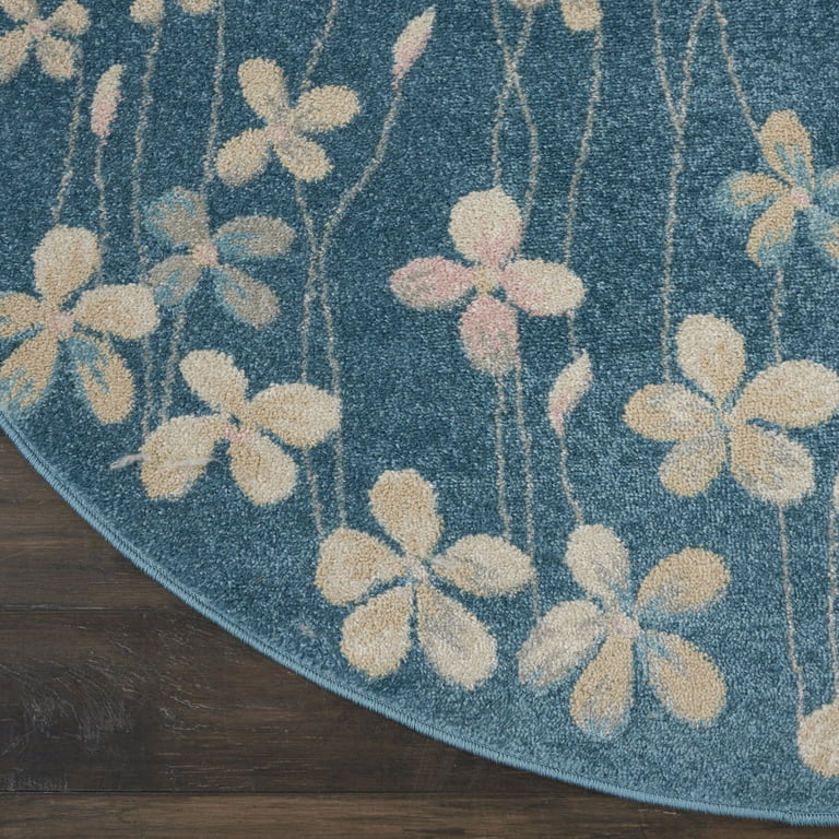Desert Fields Contemporary Floral Turquoise 5'3 x ROUND Area Rug, (5' Round)  