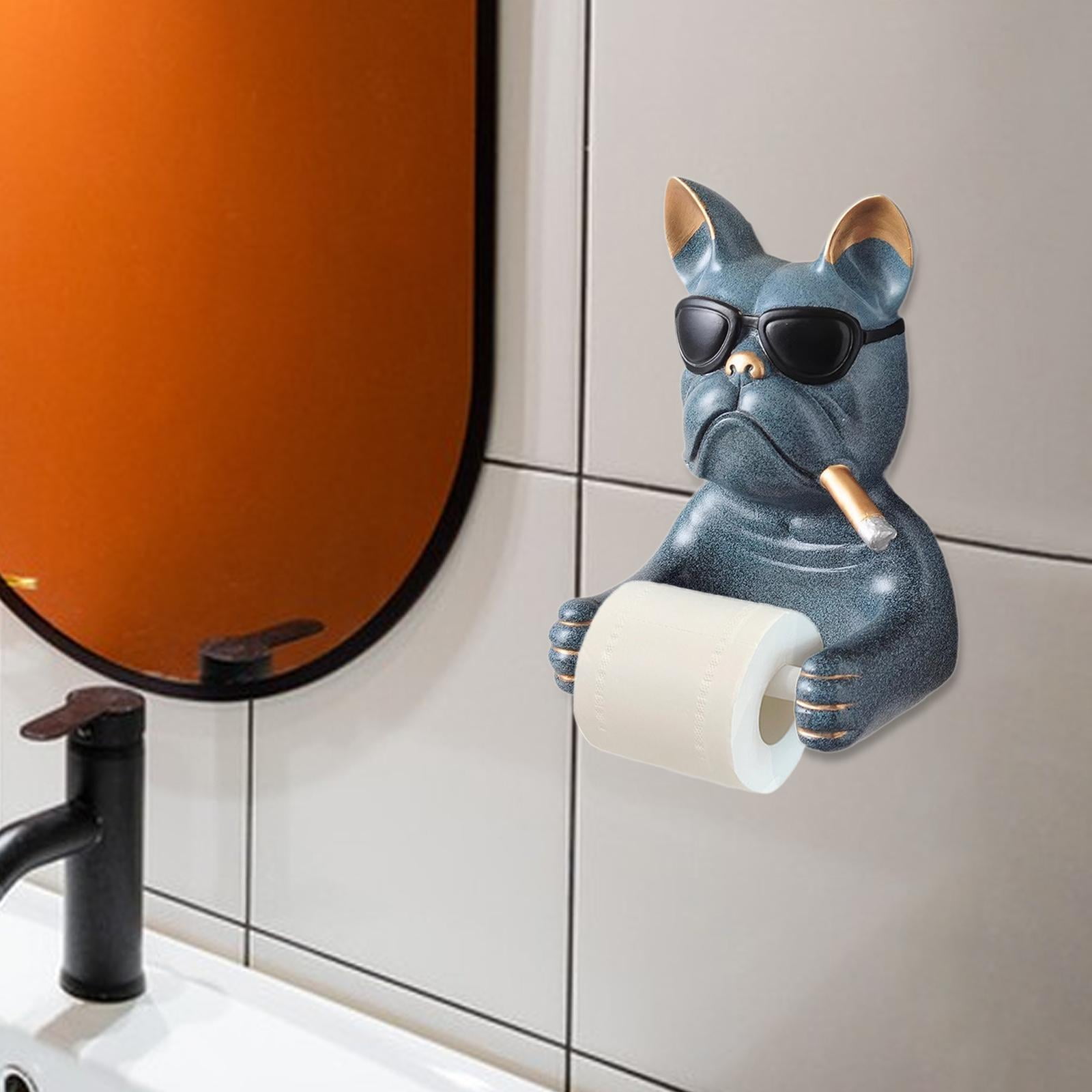 Fiocias Decorative Toilet Paper Holder Tissue Storage Rack Creative Dog Design Vinyl PVC Gray