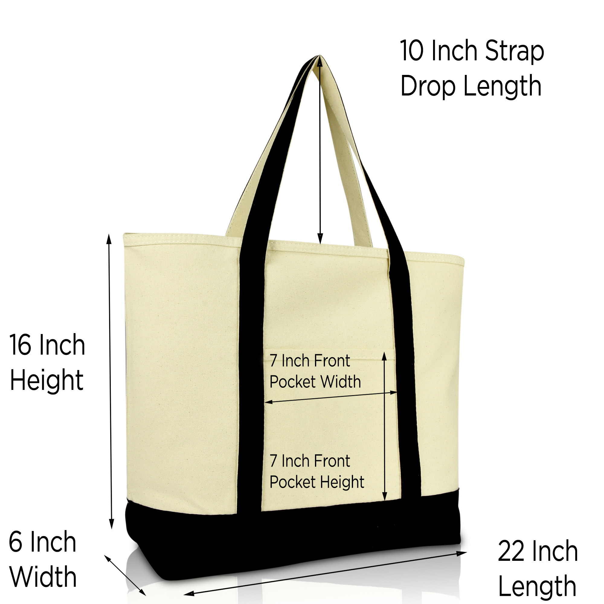 DALIX 22" Extra Large Cotton Canvas Zippered Shopping Tote Grocery Bag in Black Female - image 2 of 6