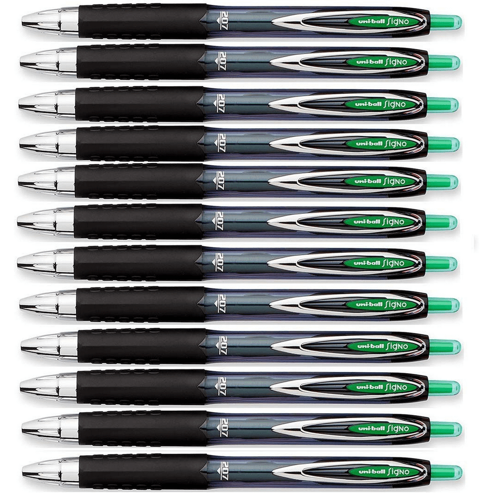 UNI BALL 207 Retractable Gel Pen 0.7mm Medium Green/Black Ink 12 PACK