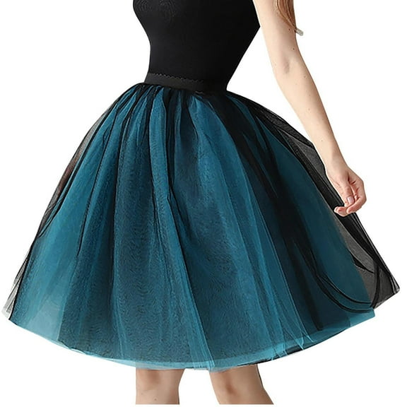 miqiqism Women Elasticated Waist Pleated Tutu Mesh Solid Color Tutu Dresses Womens Mini Skirts Fairy Ruffle Skirt,01_Blue,