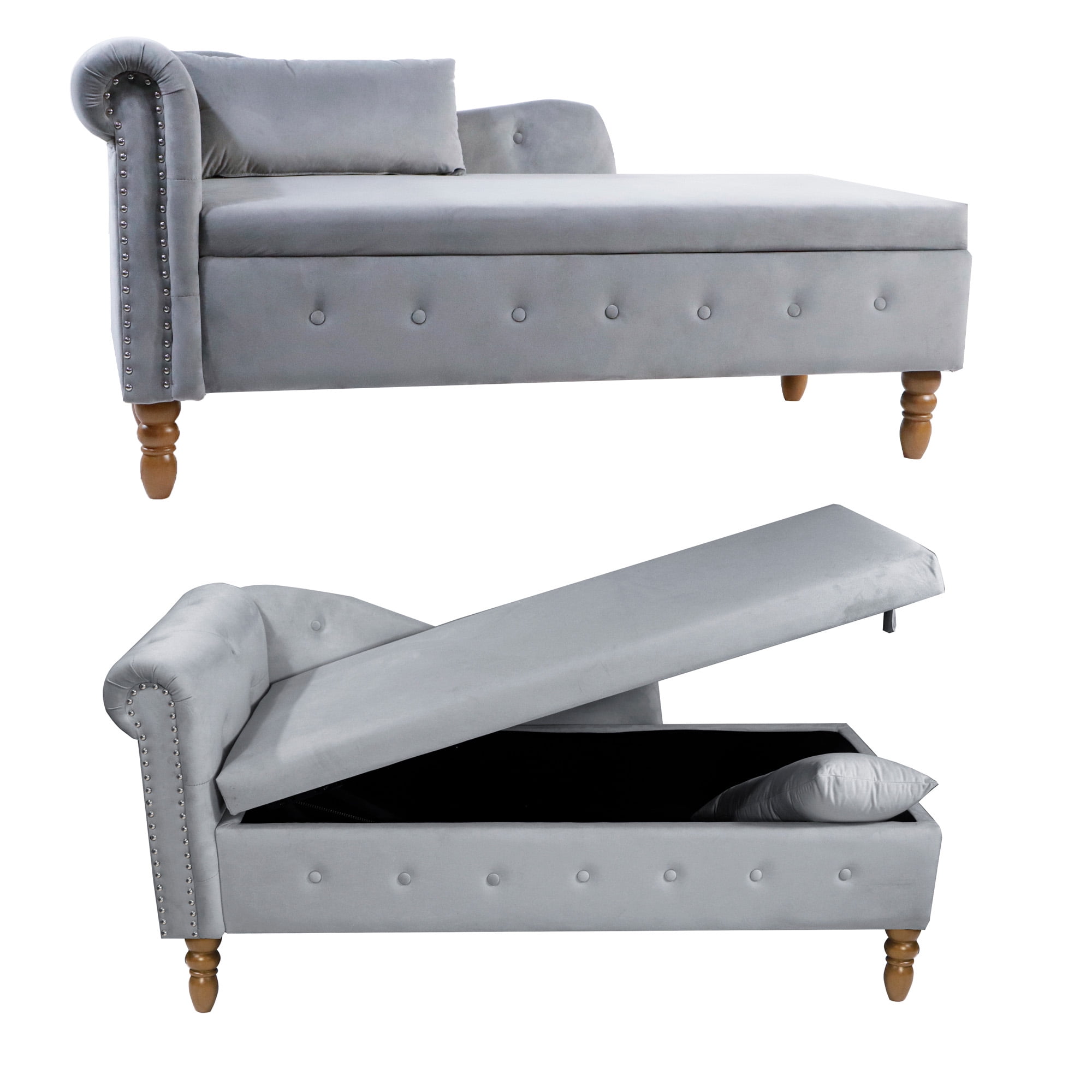 Aukfa Storage Chaise Lounge Chair Indoor Recliner Lounge Chair for Living Room Bedroom,Pillow - Gray