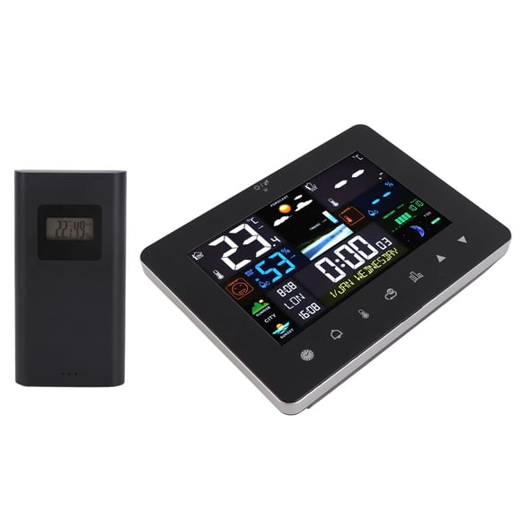 Digital Weather Forecast Station, Alarm Clock Time Date Week Weather Forecast Station Sunrise Sunset Time Touch Screen for Indoor