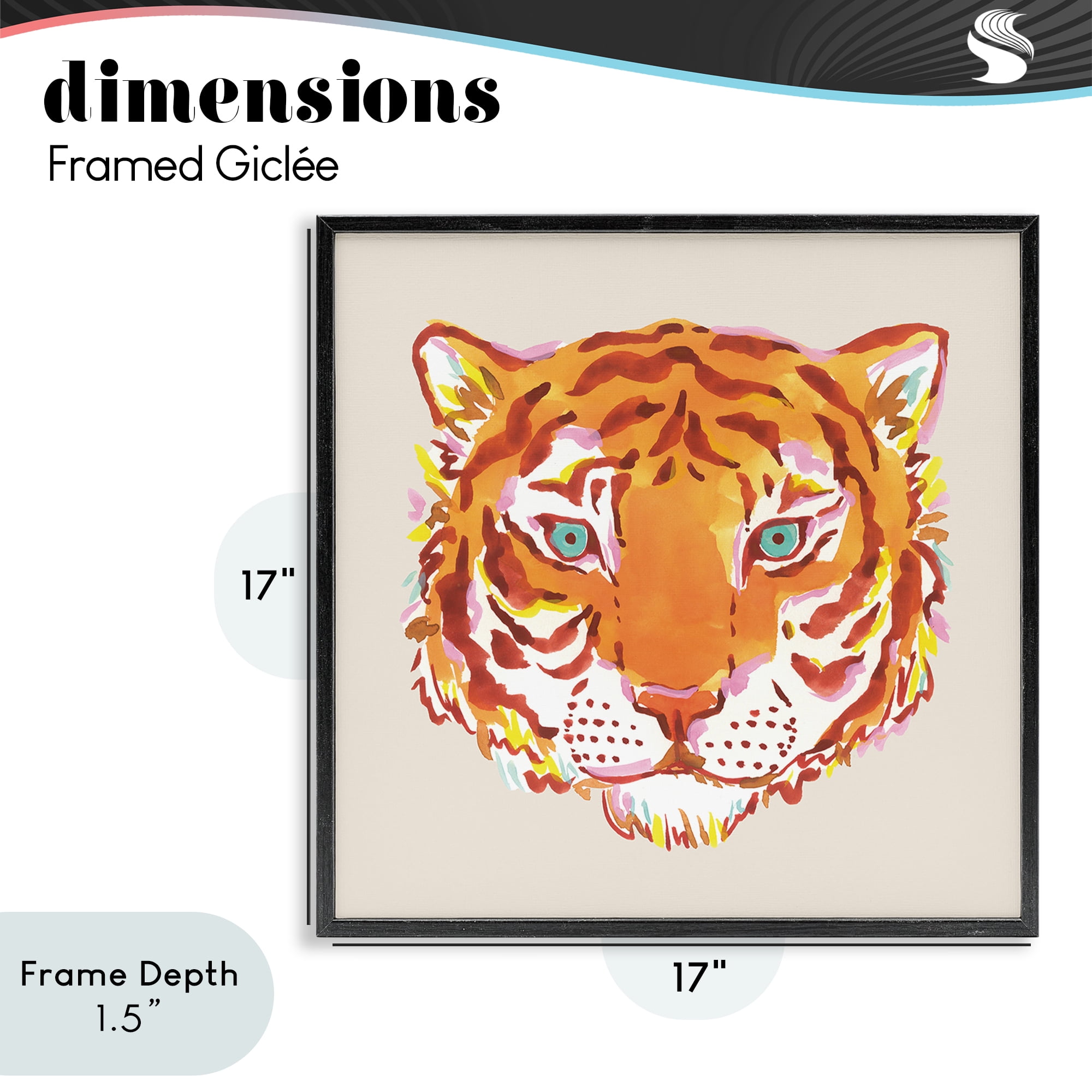 Stupell Industries Orange Boho Tiger Face Black Framed Giclee Art, design by Karolina Sato