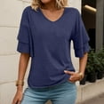thumbnail image 3 of Lixiuxyad Women T-Shirt Womens V Neck Loose Fit T Shirt Double Layer Flounce Short Sleeve Top,Blue, 3 of 6