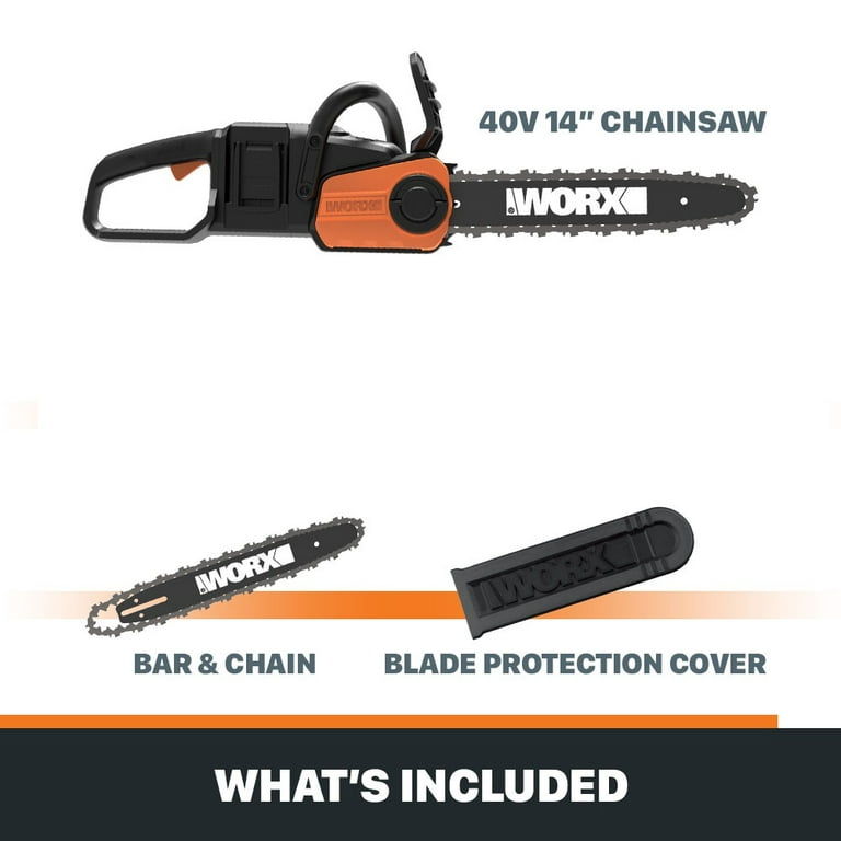 WORX WG384E.9 40V Cordless Chainsaw - Blade Length 35cm - Powerful  Brushless Motor - Tool-free Chain Change - 8m/s Cutting Speed - Lightweight  and Compact - No Battery or Battery : : Garden