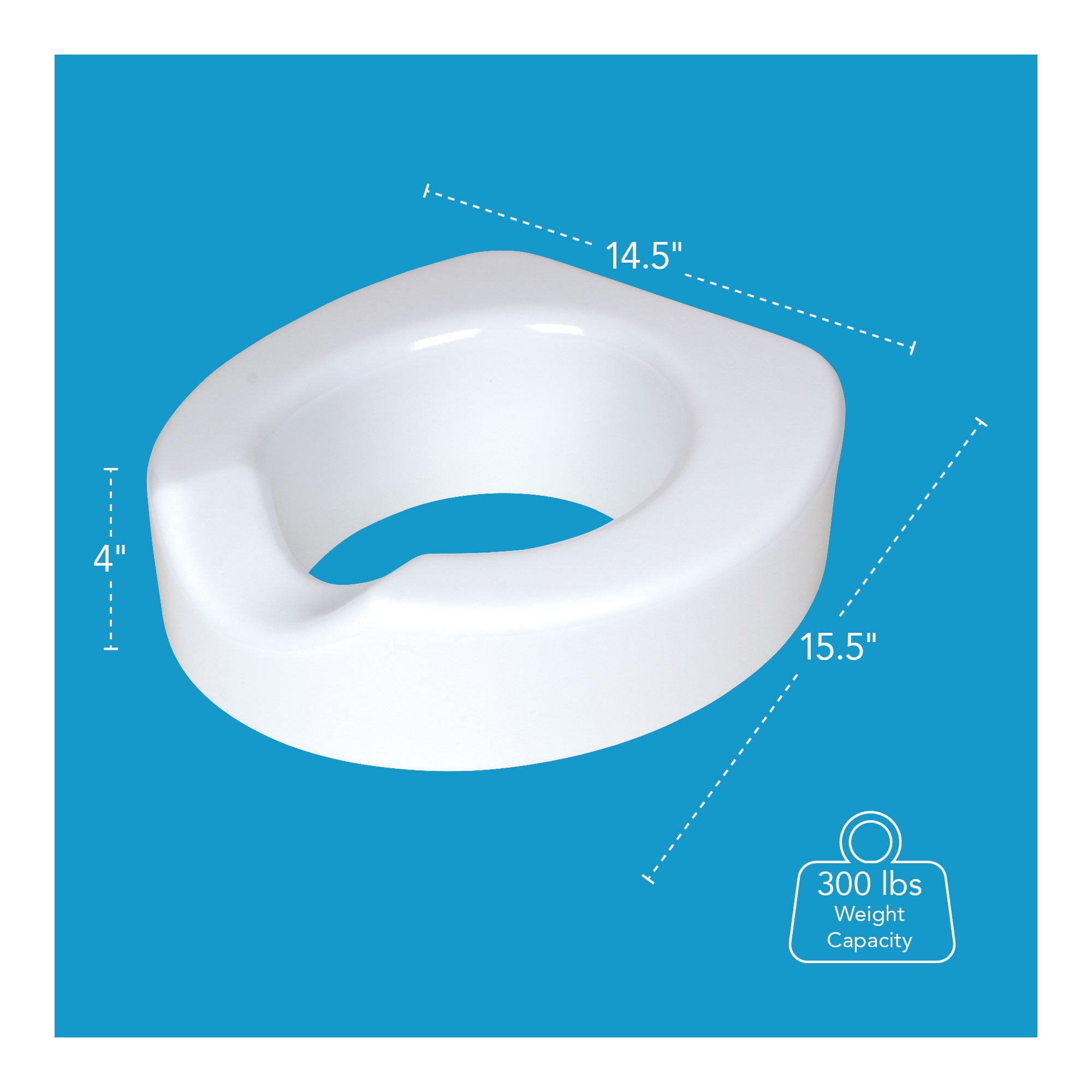 Carex Raised Toilet Seat with Quick Lock, Adds 4 in Height, White, 300 lb Limit