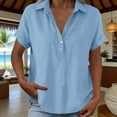 thumbnail image 6 of VBVC Women's Rolled Short Sleeve Half Button Blouse, Ladies' Collared V-Neck Loose Fit Shirt, Solid Color Summer Tunic Top For Women,Sky Blue,S-3XL, 6 of 7