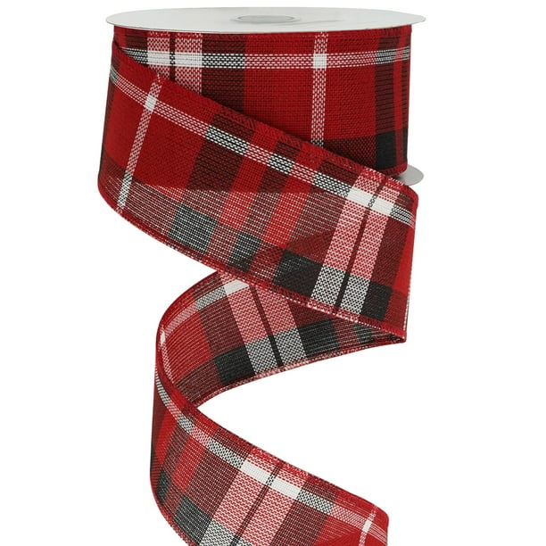 Cinta con alambre a cuadros de búfalo rojo y negro MEEDEE, 6 cm x 23 m