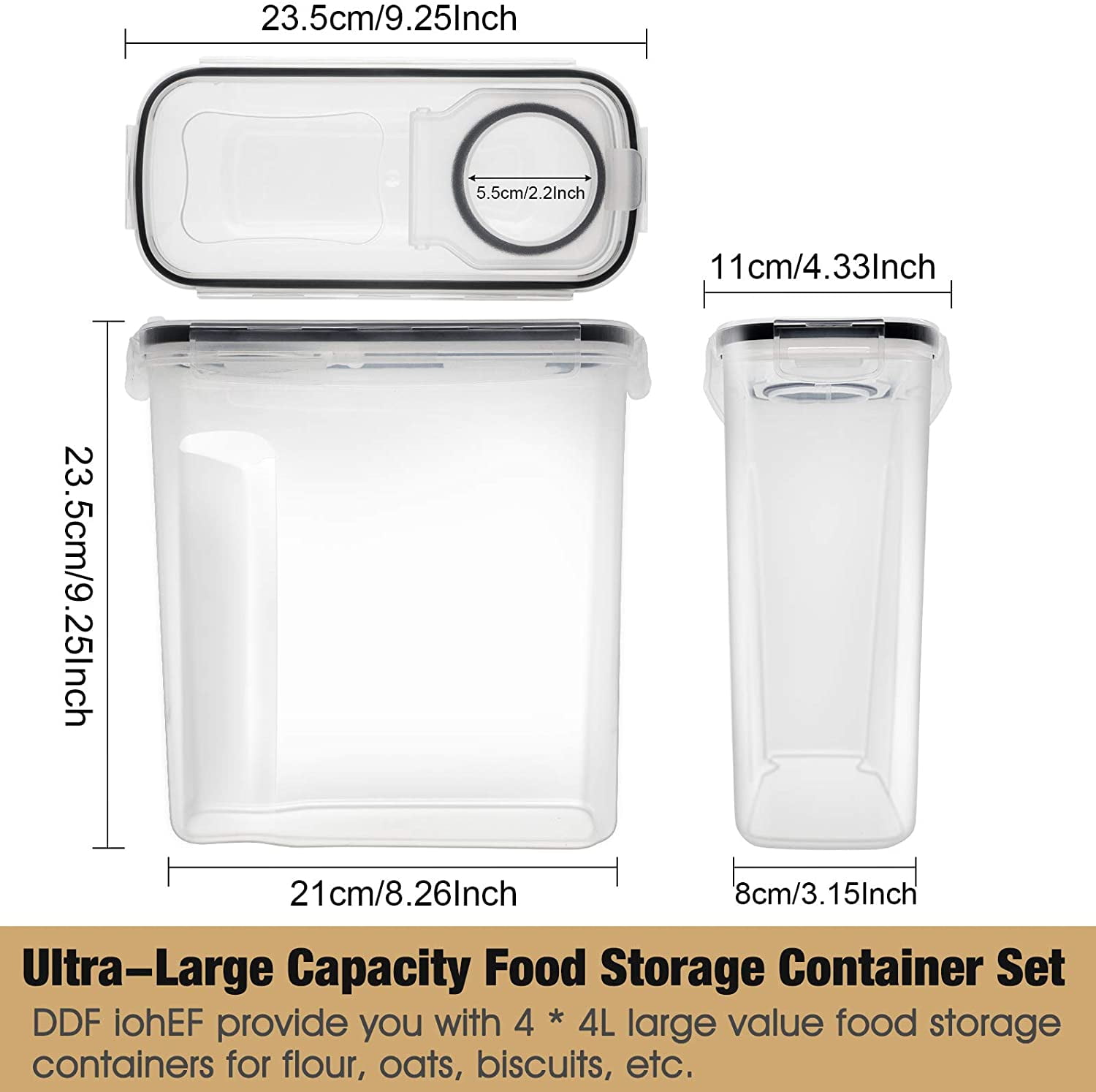 DWËLLZA KITCHEN Cereal Containers Storage - 4 Pack Cereal Dispenser  Airtight Food Storage Containers BPA-Free Pantry Organization and Storage
