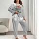 thumbnail image 1 of Conjunto de pantalones y blusa de poliéster para mujer, de manga larga, con estampado de moda, informal, para estar en casa, talla grande, 1 of 4